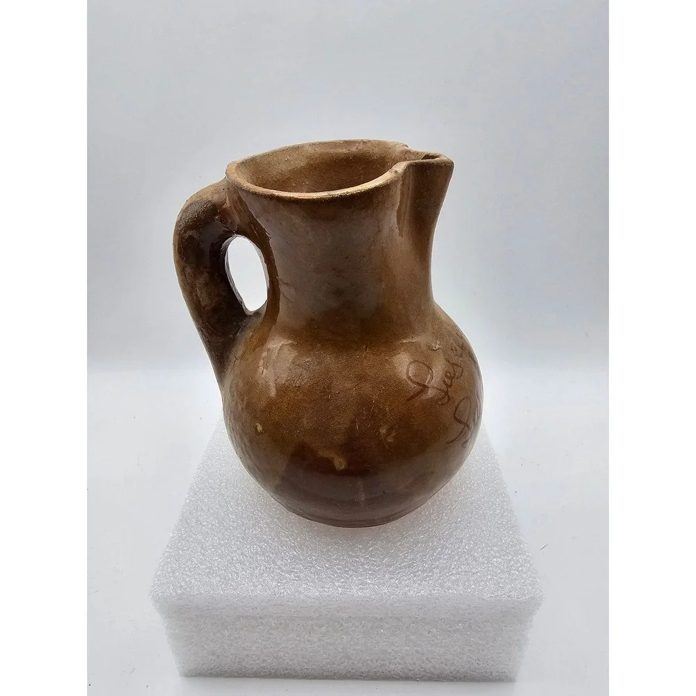 Vintage Studio Pottery Brown Glazed Pitcher Recuerdo de Luis Candelas Madrid